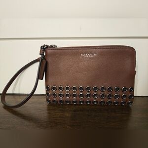 Coach Brown Wristlet with Grommet Detail